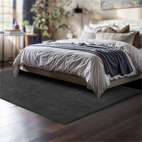 Tapis à poils ras hypoallergénique antidérapant 120x170cm Anthracite