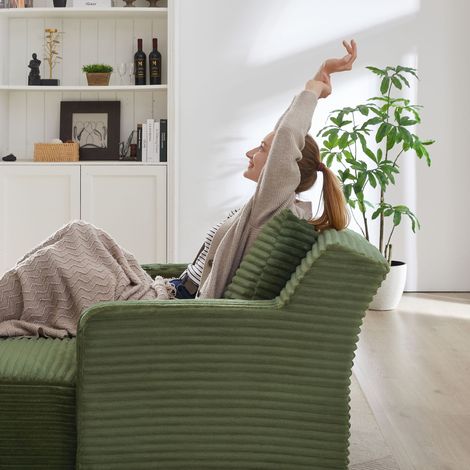 Chaiselongue moderne en velours côtelé, canapé convertible relaxant sans assemblage, fauteuil inclinable pour salon, bureau et appartement. (1/5)