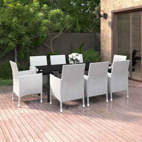 Ensemble à manger de jardin coussins 9 pcs Résine tressée Verre (1/5)