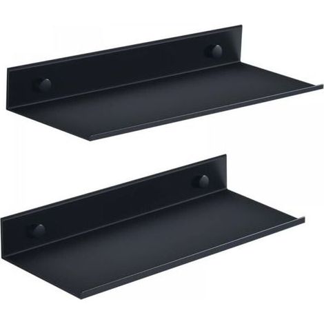 Bathroom Shelf No Drilling, Black Wall Shelf 2 Pieces, Metal Shower Shelf 30cm, Decorative Floating Shelf for Living Room, Bathroom, Kitchen, Office (30CM, Black) (1/5)