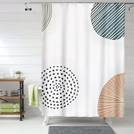 Rideau de douche motifs asymétriques, œillets plastique, 90x180 cm (1/5)