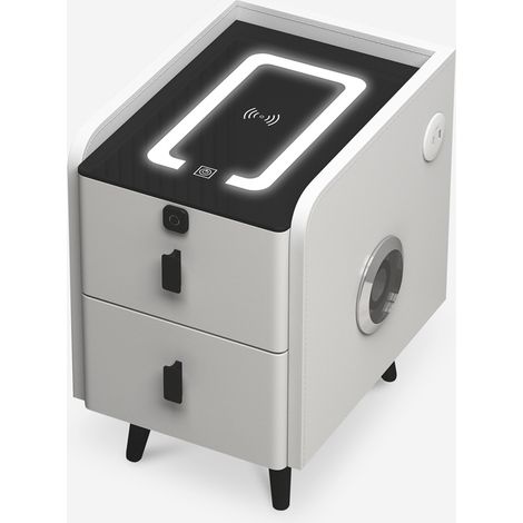 Comodino camera da letto bianco con luce LED e ricarica wireless Tainy
