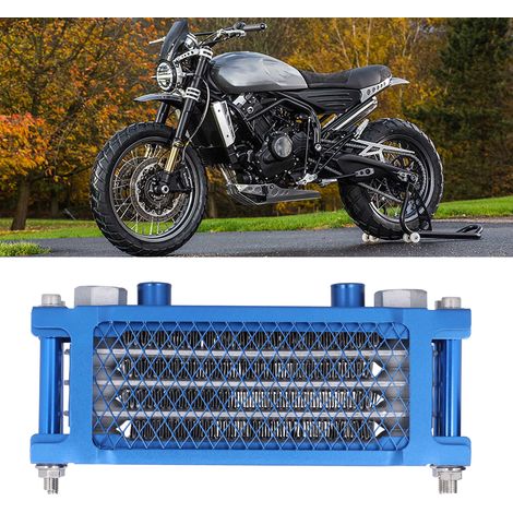 Refroidisseur d'huile moteur universel pour motos, compatible avec les radiateurs de motos tout-terrain 125-250 cm³ (bleu standard exportation avec accessoires)