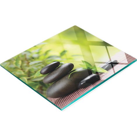 Tabla de cortar decorativa de vidrio templado con piedras de basalto 60x52 cm (1/5)