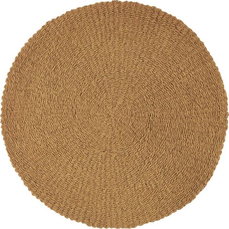 Tapis rond en fibre de coco artisanale finition rustique - naturel coco marron clair