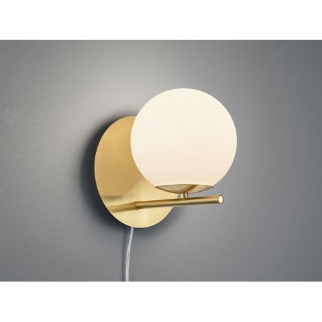 LED Wandleuchte in Messing matt mit Kugel Lampenschirm aus Opalglas, Höhe 21cm (1/5)