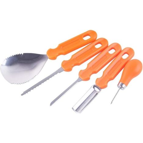 Set mit 5 wiederverwendbaren Halloween-Kürbisschnitzwerkzeugen aus robustem Edelstahl für Erwachsene und Kinder