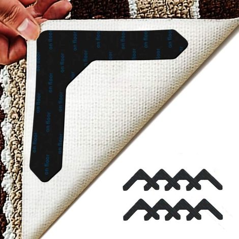 Lot de 8 bandes antidérapantes pour tapis, adaptées aux moquettes et parquets. Bandes antidérapantes d'angle en forme de « L » (version améliorée). (1/5)