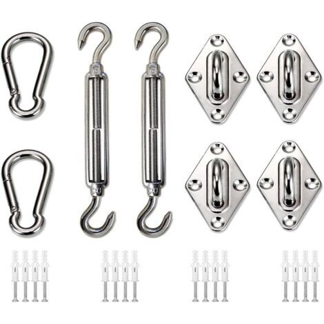 royaluxe-Kit de Matériel pour Voile d'ombrage Rectangulaire, Acier Inoxydable Kit de Toile Ombrage Robuste Accessoires de Fixation pour Jardin Patio Cour (1/5)