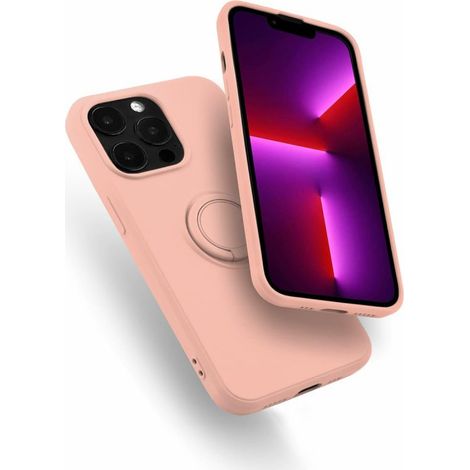 Funda para iPhone 13 Pro, de silicona, con anillo magnético, color rosa, parte trasera y cristal. (1/5)