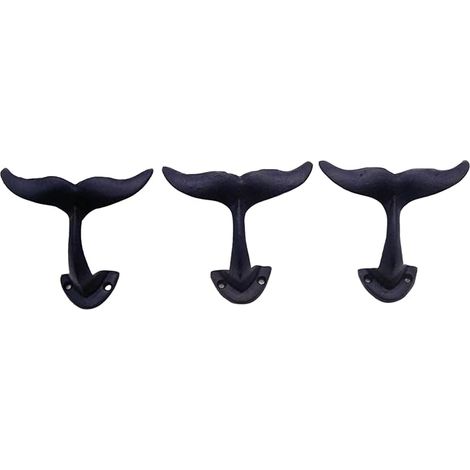 Lot de 3 crochets muraux en fonte en forme de queue de baleine bleu marine pour accrocher des vêtements et des accessoires, décoration nautique de maison et de bureau (1/5)