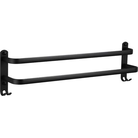Porte peignoir et porte serviette pour sèche-serviette Porte Serviette Mural Porte Serviette Salle De Bain À Double Barres 40 Cm Support Serviette En Acier Inoxydable, Noir Mat (1/4)