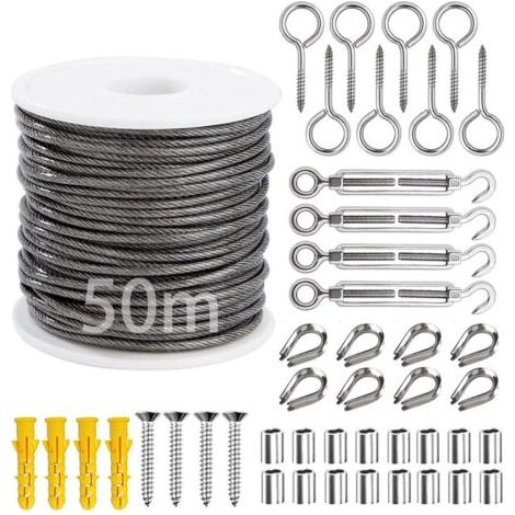50M Kit de Câble Métallique,Câble en Acier Inoxydable Kit de Câbles en Acier Inoxydable,Câble Métallique Fixation,Câble Métallique en Acier Inoxydable,Câble Métallique (1/5)