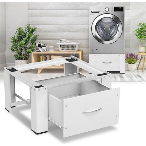 TolleTour Soporte para lavadora con cajón blanco – Base para lavadora – 62,5x54,5x32,5 cm – Acero (1/5)
