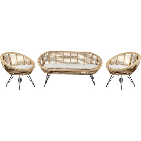 Set divano 4 posti Rattan Beige chiaro Cuscino in tessuto di cotone Resistenza media Interno Esterno Naturale Maratea (1/5)