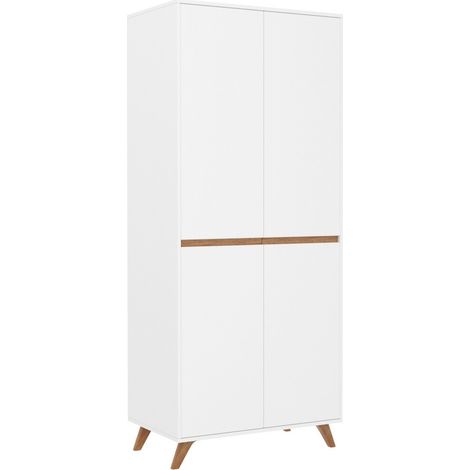 Mobilier1 – Armoire Mavenoa 105 – 197x80x52cm – 2 portes avec charnières – Stratifié blanc et chêne doré – Compatible robots aspirateurs