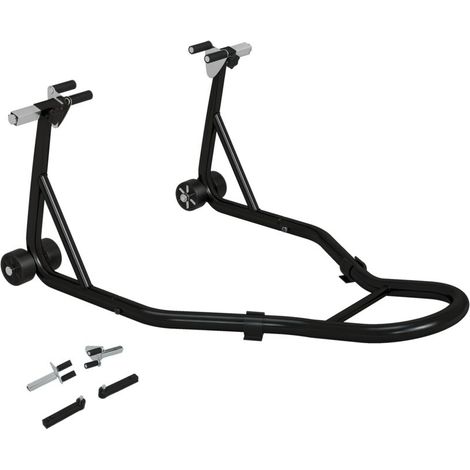 Support pour moto, béquille avant pour moto avec goupille réglable et adaptateurs pour bras oscillant, noir (1/5)