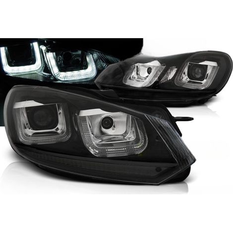 Paire de feux phares VW Golf 6 de 2008 a 2012 led U-type DRL noir liner noir-27361962 (1/3)