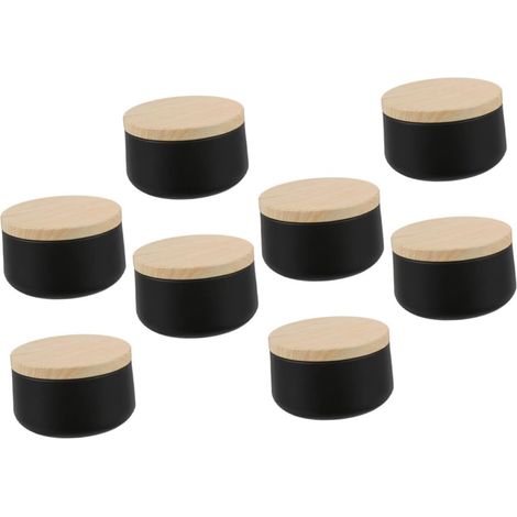 Lot de 8 Boîtes à Bougies en Fer-Blanc 8 Oz Couvercle Effet Bois, Boîtes de Rangement Noires Multifonctions pour Bougies DIY, Bijoux et Perles, Contenants Décoratifs pour Maison (1/5)