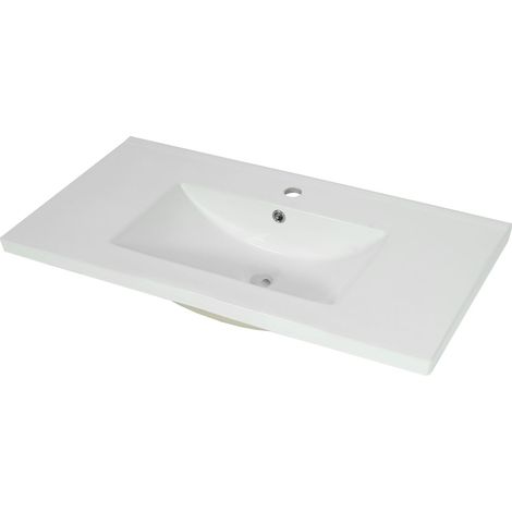 [NEUWERTIG] Waschbecken HHG-235, Waschtisch Handwaschbecken Möbelwaschtisch Badezimmer Bad, Keramik eckig weiß 92cm 30mm Kante
