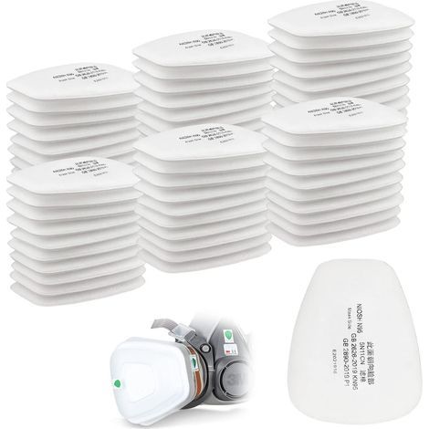 Lot de 60 filtres en coton 3M, filtre pour masque complet, filtre à insertion 5n11 CN, filtre en coton pour filtres 6000, 6200, 6800, 7501, 7502, FF402 (blanc)