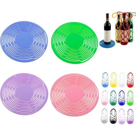 Set di 4 sacchetti portaoggetti pieghevoli e riutilizzabili in silicone, sottobicchieri a rete e portabottiglie (1/5)