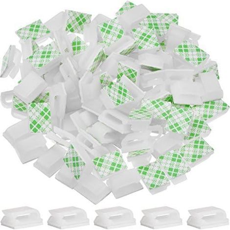 100 clip per cavi autoadesive, fermacavi, gestione cavi (13 x 10 mm, bianche) - AquaForge