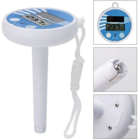 Thermomètre de piscine flottant, thermomètre numérique solaire avec chaîne pour piscines intérieures et extérieures, bains, spas, jacuzzis et aquariums. (1/4)