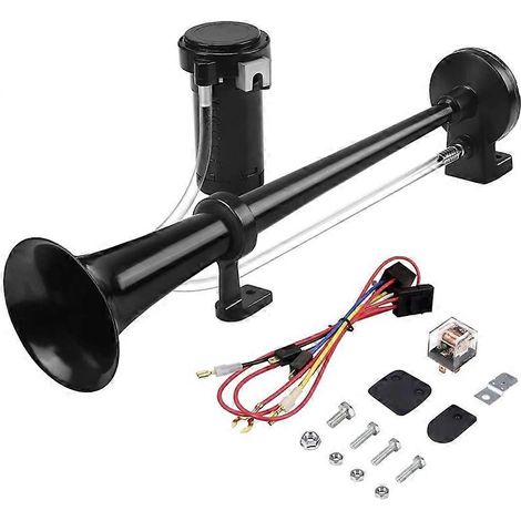 Klaxon pneumatique 150 dB 24 V pour camions, à trompette unique, compatible avec véhicules 24 V (trains, wagons, bateaux). (1/4)
