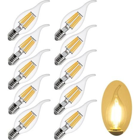 10 Paquets E14 6W Dimmable Blanc Chaud 2700K Ampoules à Filament LED(équivalent à une Ampoule Halogène de 60W)600LM Ampoule Bougie Edison Vintage C35 Lampe à économie D'énergie,AC 220-240V (1/5)