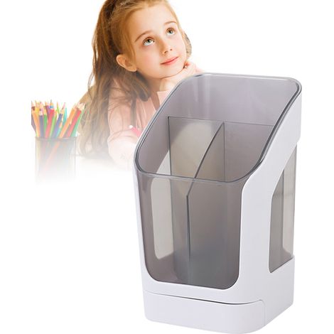 Porte-stylo de bureau avec rangement multifonction et compartiments pour pinceaux à maquillage en PET blanc (1/5)