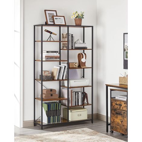Vasagle – Bibliothèque 5 niveaux 100x30x170 cm – Panneaux d’aggloméré et acier – 10 compartiments – Stabilité renforcée – Montage facile – LLS155B01 (1/5)