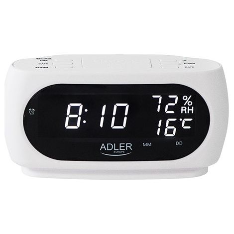 Adler Reloj Despertador Digital con Alarma AD 1186, Pantalla LED, Medidor de Temperatura y Humedad, Blanco (1/5)