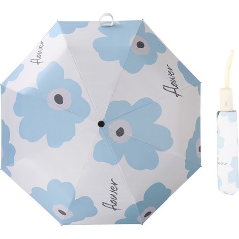 Parapluie pliant motif floral anti-UV, imperméable et solaire, bleu ciel, pour voyage, usage double pluie et soleil. (1/5)