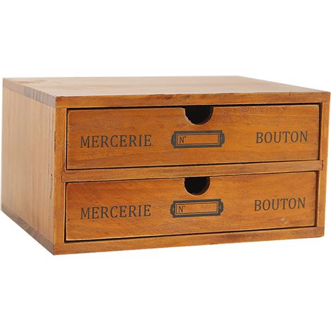 Rétro Boîte à Tiroirs en Bois à Double Étage Organisateur de Bureau Polyvalent Meuble de Rangement Décoration pour Salon (1/4)