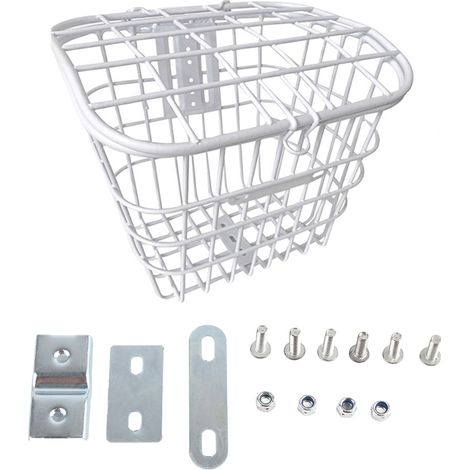 Panier vélo métallique tube tout métal, avant et arrière, blanc, décoratif, accrochable pour vélo électrique (1/5)
