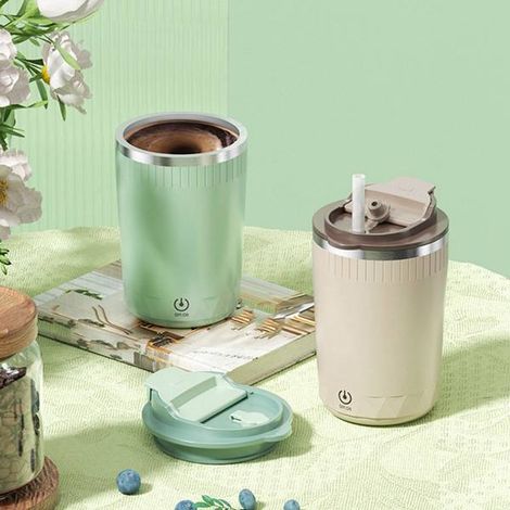 Colour: white Material: ABS Portable magnetic stainless steel coffee mug with fully automatic USB stirrer. (1/5)
