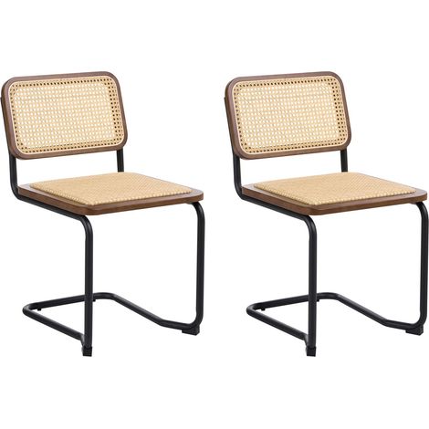 Set di 2 sedie da pranzo Cantilever in rattan senza braccioli con schienale struttura in metallo e legno marrone Cordova