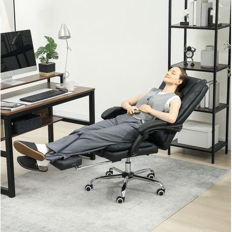 CHICFURN Sedia da ufficio massaggiante 64 x 70 x 118 cm nera in microfibra con poggiapiedi (1/5)