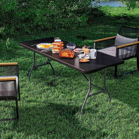 TrAdE Shop Traesio - Tavolo Pieghevole Portatile Rettangolare 180cm Multiuso Campeggio Eventi 4-6 Persone -