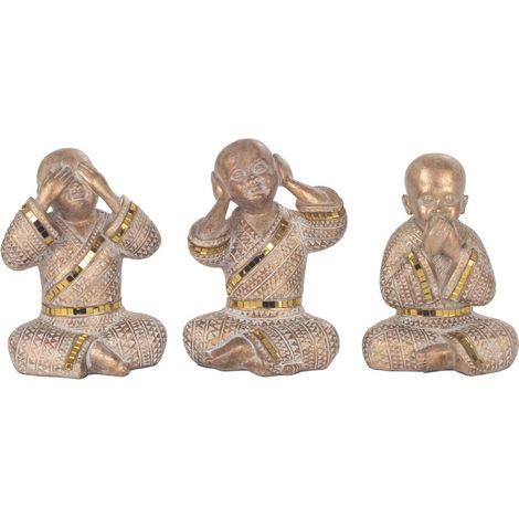 Signes Grimalt Figura De Buda Figuras  Monje No Ve-Oye-Habla Budas Dorado 8x11x15cm 34722 (1/4)