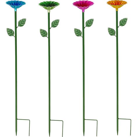 Lot de 4 Mangeoires et Abreuvoirs Oiseaux en Fonte Motif Abeilles Papillons Déco Jardin Coloris Assortis Rouge Jaune Bleu Vert (1/5)