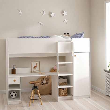 Composición Habitación Laliso, un Cajón, Tamaño Colchón 90x200 cm, Compacto Multiusos, 203x104x150h cm Blanco (1/5)
