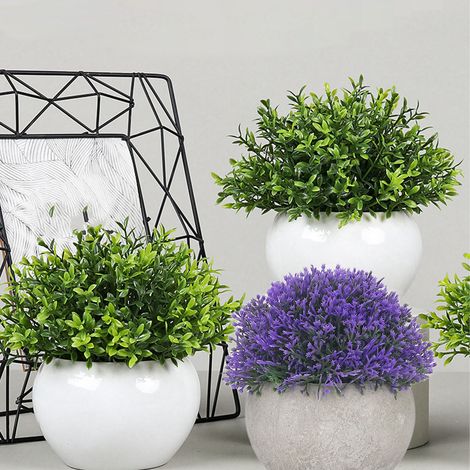 Künstliche Topfpflanze – 3-teilig: Luxuriöse künstliche Kunststoffblumen mit natürlichem Kugelfuß – 13 cm (1/5)