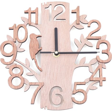 Horloge murale en bois en forme d'arbre pour la décoration intérieure, horloge murale de style simulation, décoration de chambre (1/5)