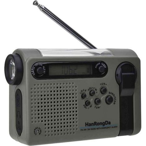 Radio d'Urgence à Manivelle et Solaire 2000mAh - Radio FM/AM - Chargeur USB - Lampe Torche LED - Version UK