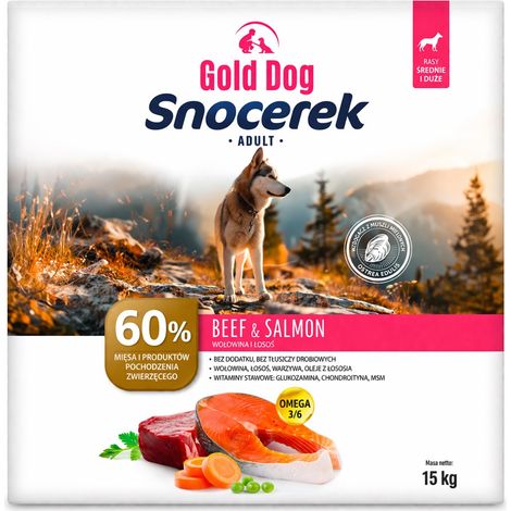Gold Dog Snocerek per adulti, manzo e salmone, 15 kg