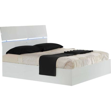 Lit coffre bois blanc laqué et tête de lit blanche laquée avec led Mona-140x190 (1/5)