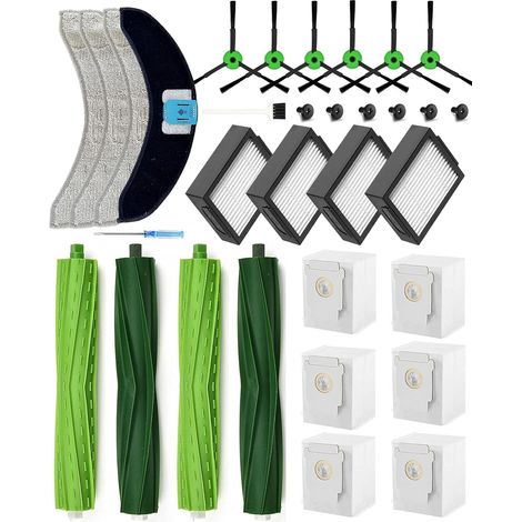 Lot de 26 Pièces de Rechange pour iRobot Roomba Combo j7+/j9+ /10 MaxAspirateur, Combo j7 Plus/j9 Plus Kit d'accessoires: 4 Brosses Principales, 6 Brosses Latérales, 4 Filtres HEPA,6 Sacs (1/5)