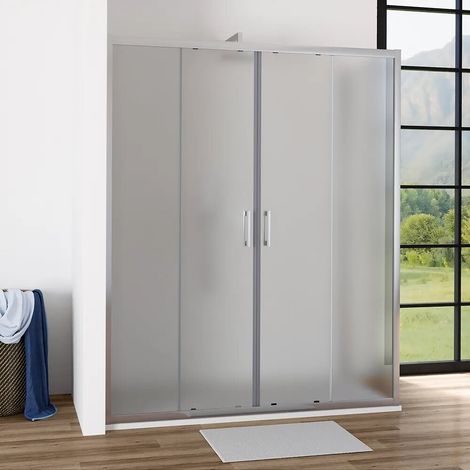 Cabine de douche d angle 80 x 130 cm profilés chromés verre mat de 6 mm ouverture à 2 portes coulissantes Favignana (1/4)